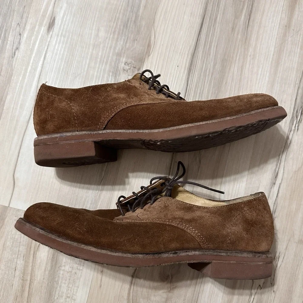 Frye‎ Jim Oxford 88096 Mens Brown Suede Lace Up Plain Toe Oxford 11 D Fast Ship